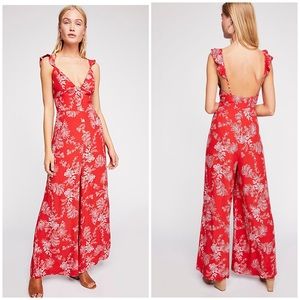 Free People Be The One Jumpsuit Sz 10 M Floral Red
